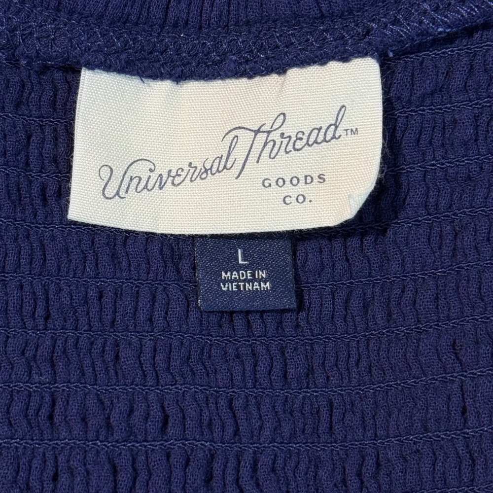 Universal Thread Womens Maxi Dress L Blue Gauze Cotton Smocked Tiered Pockets - Picture 3 of 8